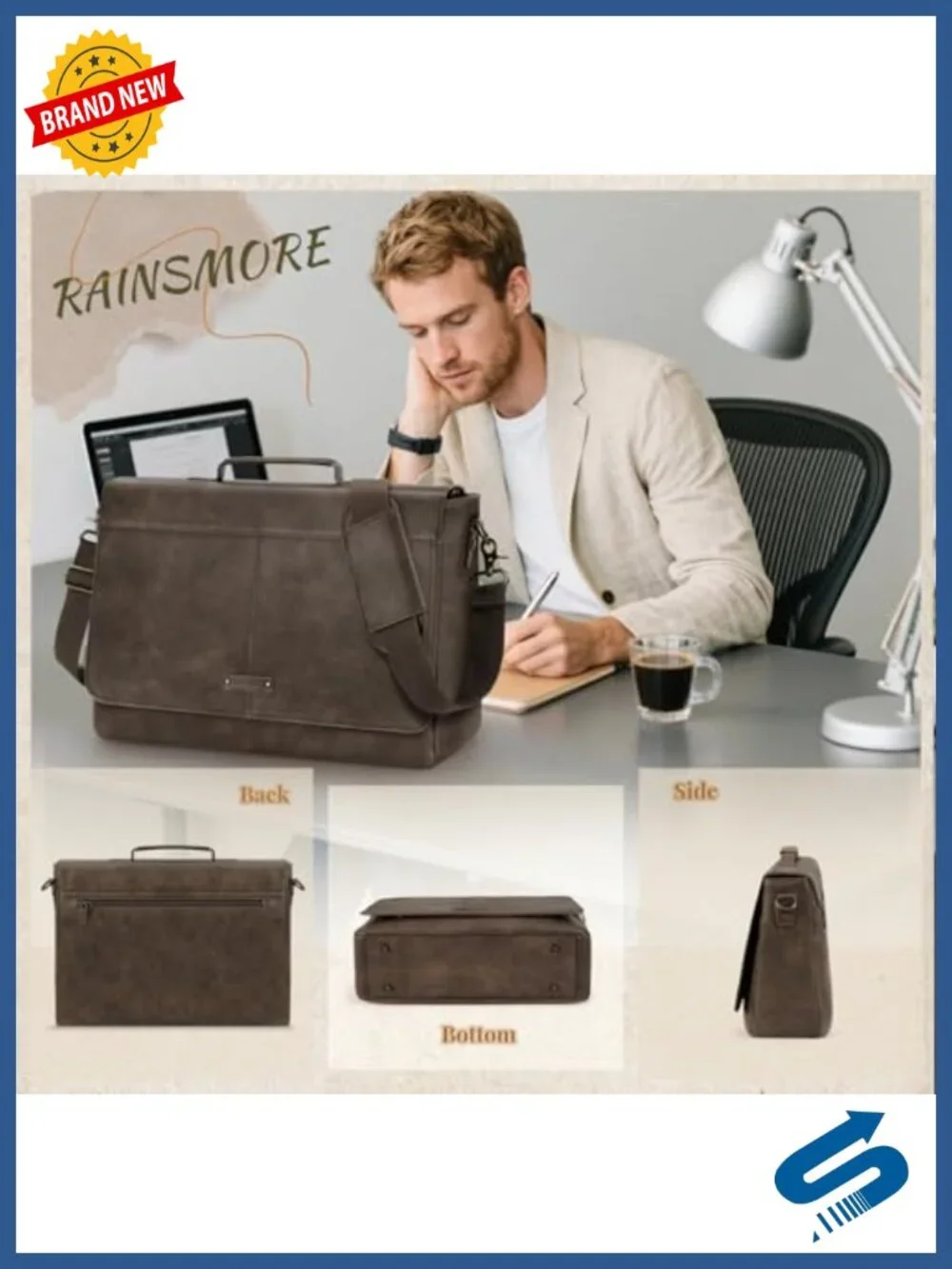 Vintage Messenger Bag for Men PU Leather Laptop Bag 15.6